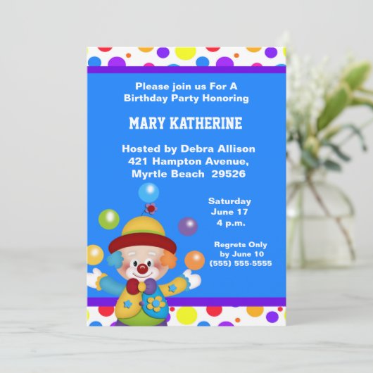 Clowngeburt Einladung (Stehend Vorderseite)