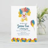 Clownhandgezeichneter Karneval Geburtstag farbenfr Einladung (Stehend Vorderseite)