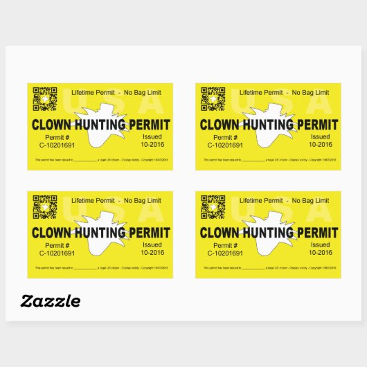Clownjagdgenehmigung (4x) (gelb) rechteckiger aufkleber (Blatt)