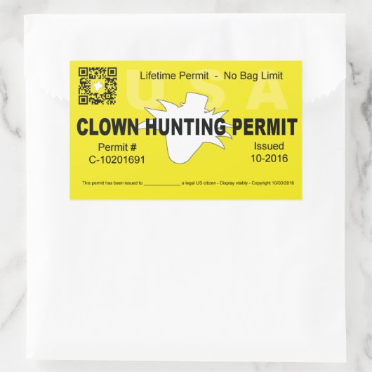 Clownjagdgenehmigung (4x) (gelb) rechteckiger aufkleber (Tasche)