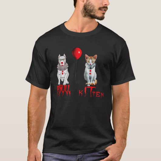 Clownkatzenkatze und Pitbulle Horror Halloween T-Shirt (Vorderseite)