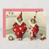 Clownkinder Einladung zur Hochzeit von Herzchen (Vorne/Hinten)