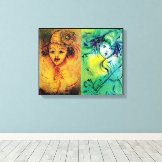 CLOWNS IN GELB UND GRÜN LEINWANDDRUCK (Insitu (Holzboden))