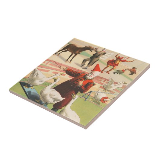 Clowns mit Darstellenden Gänsen, Roosters & Donkey Fliese (Seite)