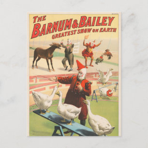 Clowns mit Darstellenden Gänsen, Roosters & Donkey Postkarte