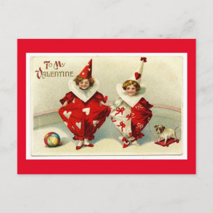 Clowns zum Valentinstag im Vintage-Stil Postkarte