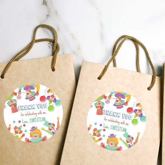 Clownzirkus Geburtstagsparty personalisierter Name Runder Aufkleber