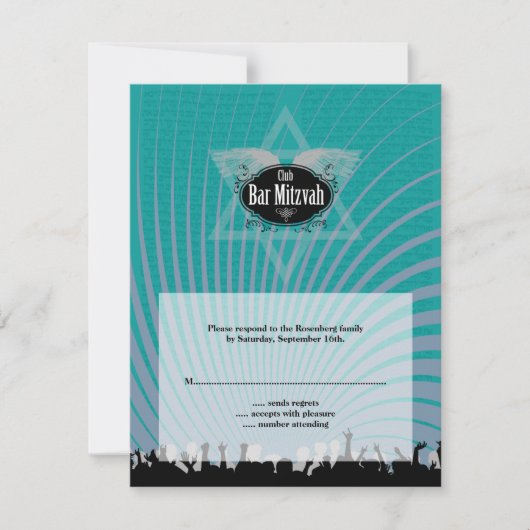 Club Bar Mitzvah Navy Aquamarin UAWG Replik Card RSVP Karte (Vorderseite)