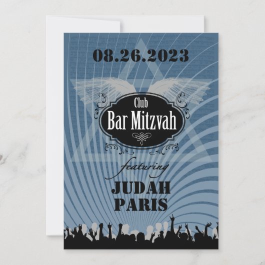 Club Bar Mitzvah Navy Blue Einladung Judah (Vorderseite)