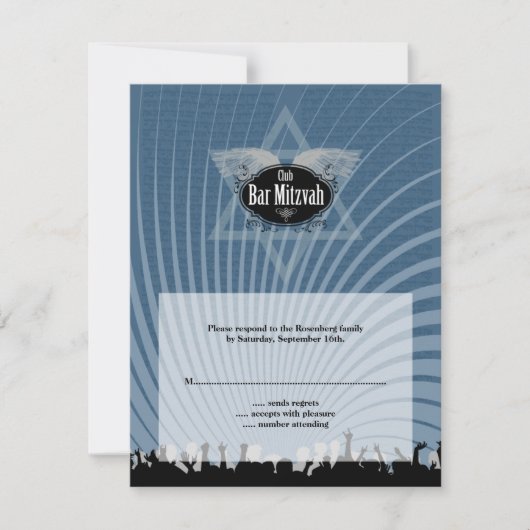 Club Bar Mitzvah Navy Blue UAWG Replik Card RSVP Karte (Vorderseite)