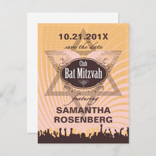 Club Bat Mitzvah Save the Date Ankündigungspostkarte (Vorne/Hinten)