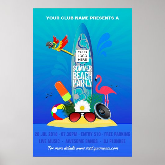 Club Summer Beach Party hinzufügen Logo-Werbung Poster (Vorne)
