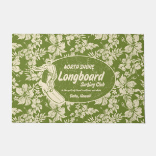 Club Surfing Longboard Logo und Hibiskus Grün Fußmatte