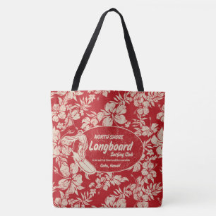 Club Surfing Longboard Logo und Hibiskus-Strandtas Tasche