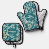 Clubsurfing Longboard Logo Hibiskus Hawaiian Aquam Ofenhandschuh & Topflappen-Set (Vorderseite/Rückseite)