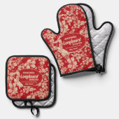 Clubsurfing Longboard Logo Hibiskus Hawaiian Red Ofenhandschuh & Topflappen-Set (Vorderseite/Rückseite)