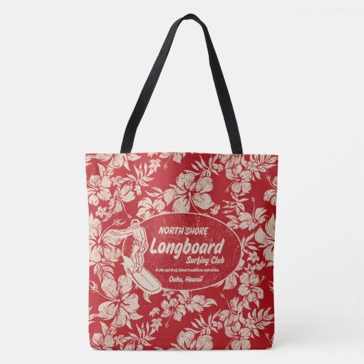 Clubsurfing Longboard Logo und Hibiskus Beach Bag Tasche (Vorderseite)