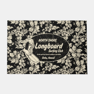 Clubsurfing Longboard-Logo und Hibiskus Black Fußmatte