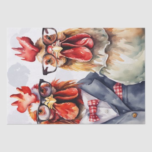 Cluck Couture: Modische Hühner in Decoupage Seidenpapier (Vorderseite)