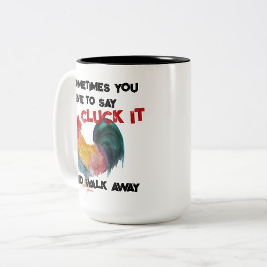 Cluck It Funny Funny Farm Rooster Zweifarbige Tasse (Vorderseite Links)