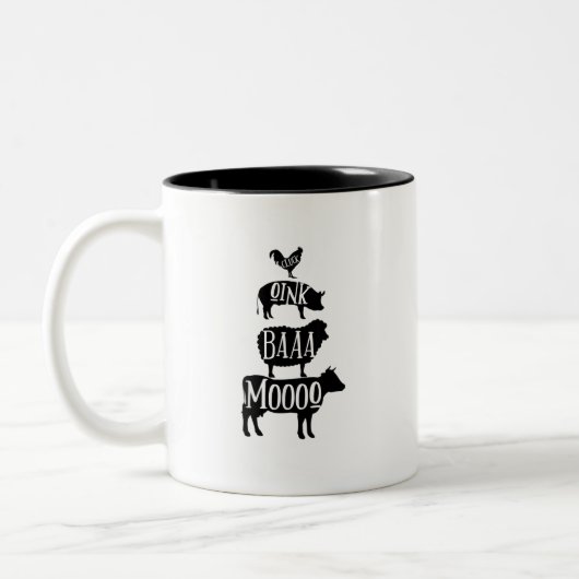 Cluck Oink Baa Moo - Chicken Pig Sheep Cow Bauer  Zweifarbige Tasse (Links)