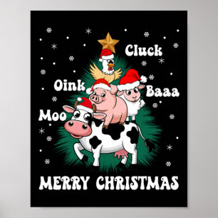 Cluck Oink Baa Moo Farm Animal Christmas Tree Merr Poster