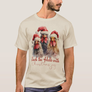 "Cluck the Halls" Weihnachts-Joy-Chickens-T-Shirt T-Shirt