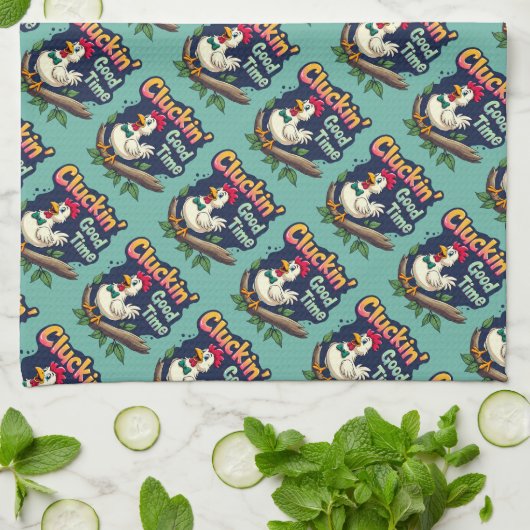 Cluckin' Good Time Funny Chicken Illustration Geschirrtuch (Gefaltet)