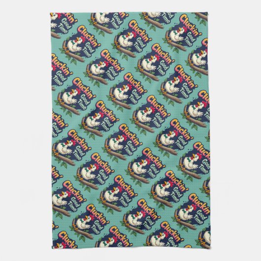 Cluckin' Good Time Funny Chicken Illustration Geschirrtuch (Vertikal)