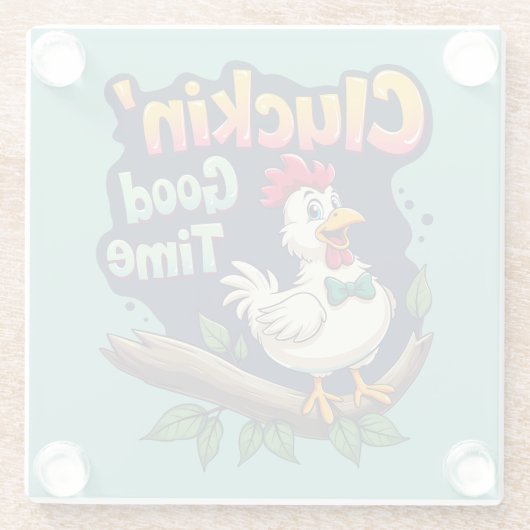 Cluckin' Good Time Funny Chicken Illustration Glasuntersetzer (Rückseite)