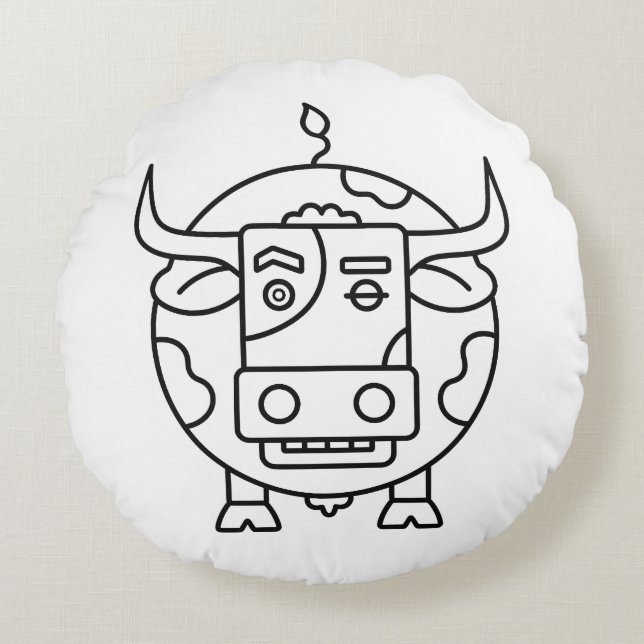 Clueless Bull Abstract Round Pillow Rundes Kissen (Vorderseite)