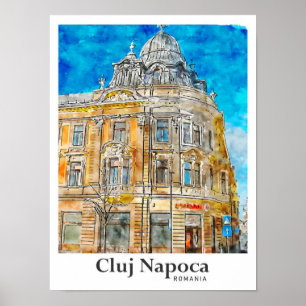 Cluj Napoca Rumänien Reisen Wasserfarben Hand gezo Poster