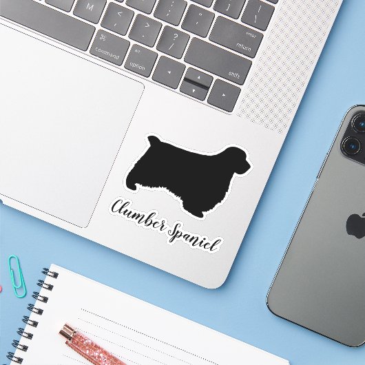 Clumber Spanel Hunde Silhouette Vinyl Sticker (Laptop mit iPhone)