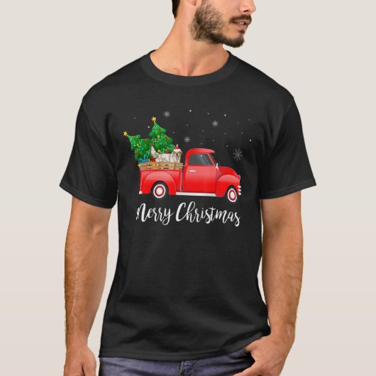 Clumber Spaniel Dog Riding Red Truck Weihnachten T-Shirt (Vorderseite)