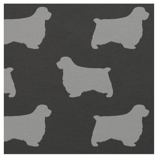 Clumber Spaniel Hund Silhouetten Schwarz und Grau Stoff (Nahaufnahme)