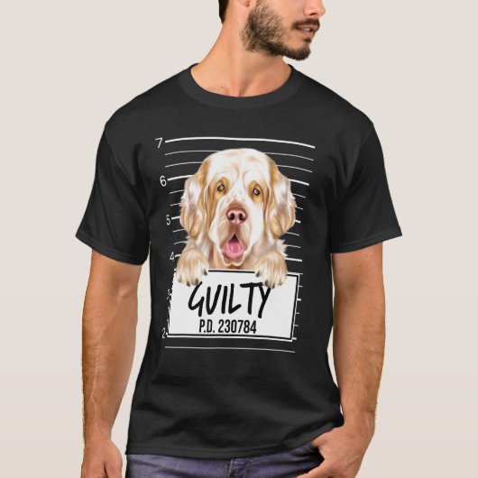 Clumber Spaniel Mugshot Schuldiger Hund T-Shirt (Vorderseite)