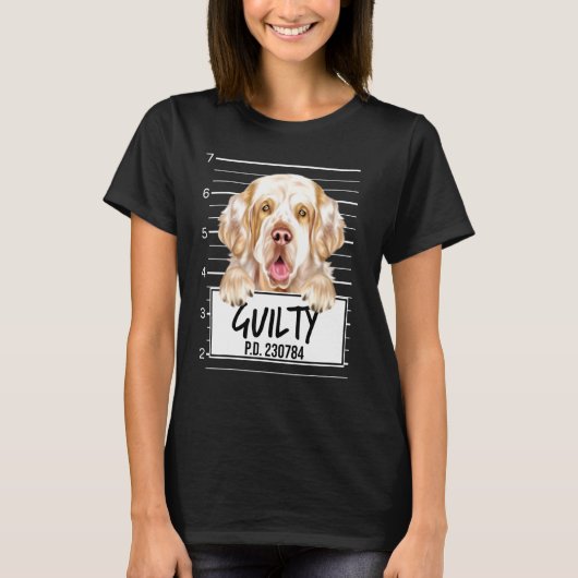 Clumber Spaniel Mugshot Schuldiger Hund T-Shirt (Vorderseite)