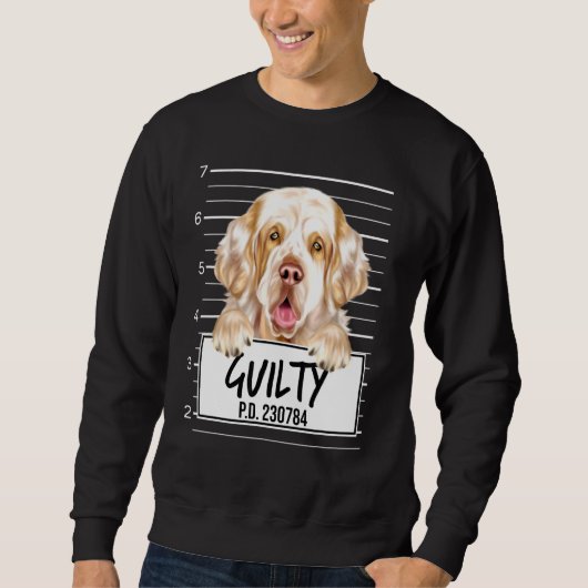 Clumber Spaniel Verbrecherfoto Schuldiger Hund Sweatshirt (Vorderseite)