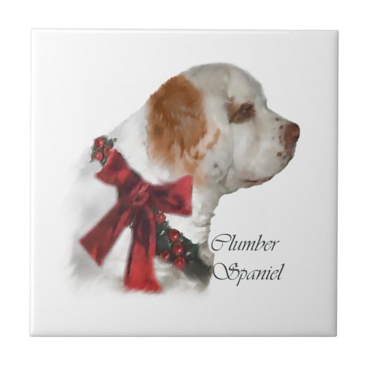 Clumber Spaniel Weihnachten Fliese (Vorderseite)
