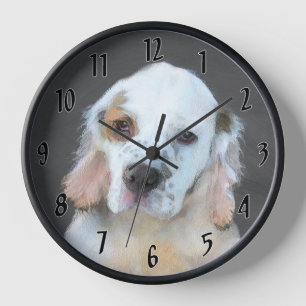 Clumber Spaniel Welpen Malerei - Originale Hunde K Uhr