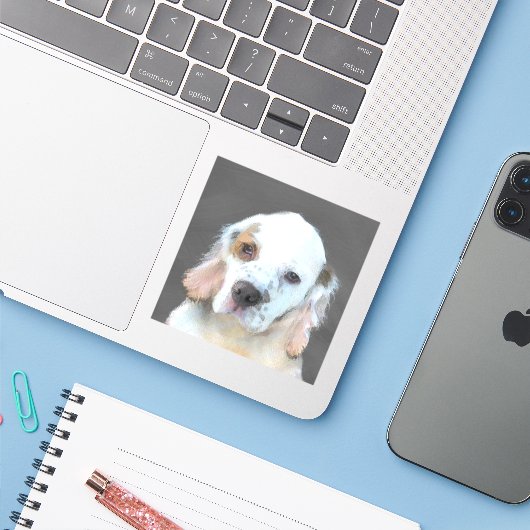 Clumber Spanischmalerei - Niedliche Original Dog A Aufkleber (Laptop mit iPhone)