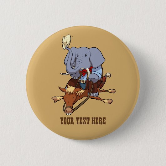 Clumsy Cowboy Elephant Funny Horse Rider Cartoon Button (Vorderseite)
