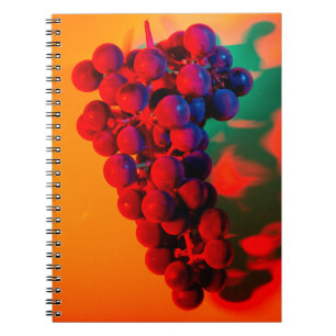 Cluster aus blauer Traube in orangefarbenem Neonli Notizblock