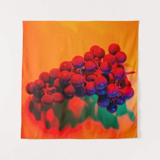 Cluster aus blauer Traube in orangefarbenem Neonli Wandteppich (Vorderseite (Horizontal))