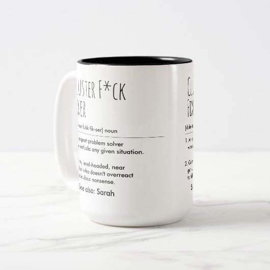Cluster F*ck Fixer Funny Definition Individuelle N Zweifarbige Tasse (Vorderseite Links)