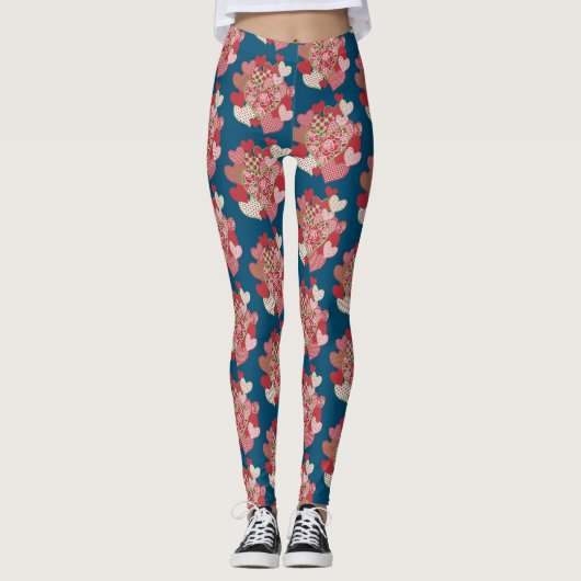 Cluster von Herz auf blauem Muster zum Anpassen Leggings (Vorderseite)