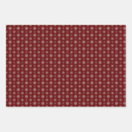 Cluster von Schneeflocken auf Deep Red Geschenkpapier Set