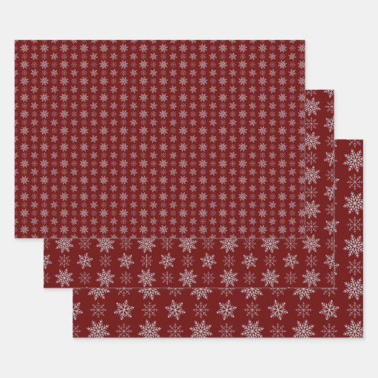 Cluster von Schneeflocken auf Deep Red Geschenkpapier Set (Set)