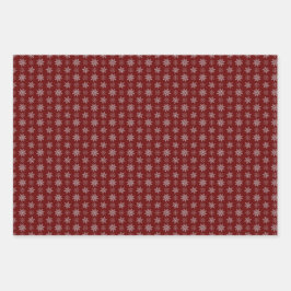 Cluster von Schneeflocken auf Deep Red, Green und  Geschenkpapier Set