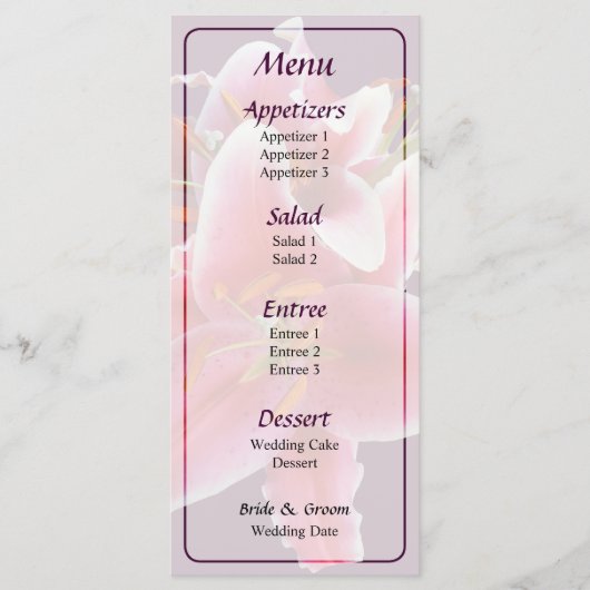 Cluster von Stargazer Lilies Wedding Menu Menükarte (Vorderseite)